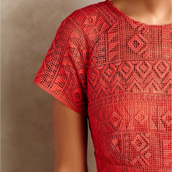 ANTHROPOLOGIE 8 MAEVE *RARE* Wine Red Prima Geo Lace Handkerchief Dress HTF - Picture 12 of 15